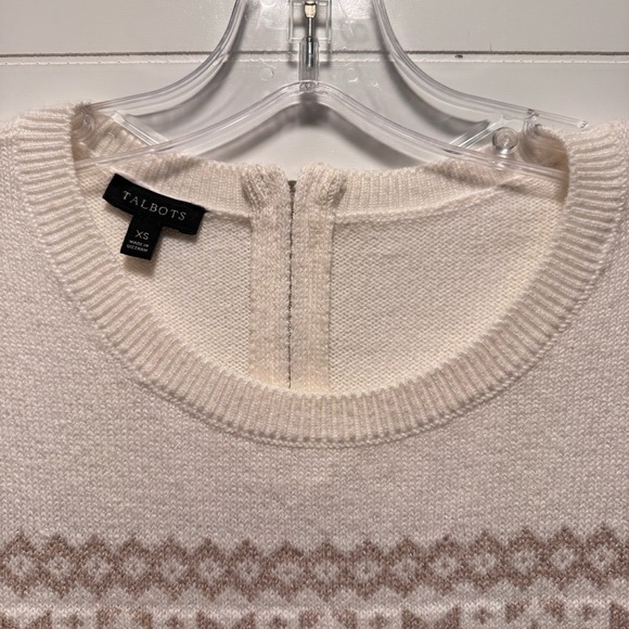 Talbots Women’s Shimmer Snowflake Fair Isle Crewneck Sweater Size XS Cream/Gold‎ - Picture 5 of 9